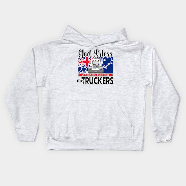 GOD BLESS THE TRUCKERS - TRUCKERS FOR FREEDOM - THANK YOU TRUCKERS - AUSTRALIAN FLAG - CANBERRA BLK LETTERS GRAPHIC Kids Hoodie by KathyNoNoise